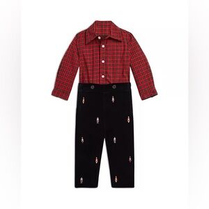 Ralph Lauren Boys Plaid Shirt & Nutcracker Embroidered Velvet Pants 18 Month Set